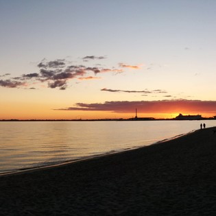 Sunset over Melbourne harbor