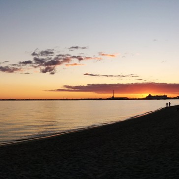 Sunset over Melbourne harbor