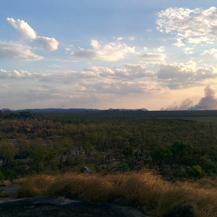 View from Ubirr rock with bush fire